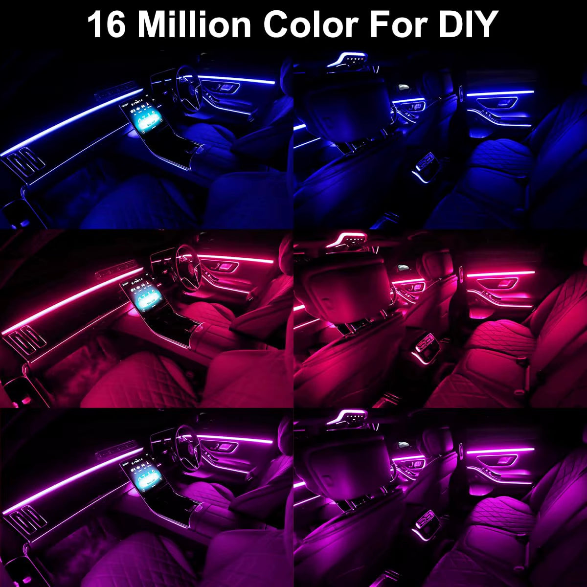 Car Led Lights Interior, Rgb 5 in 1 Ambient Lighting Kits with 236 Inches Fiber Optic, Interior Car Led Strip Lights with Wirele
