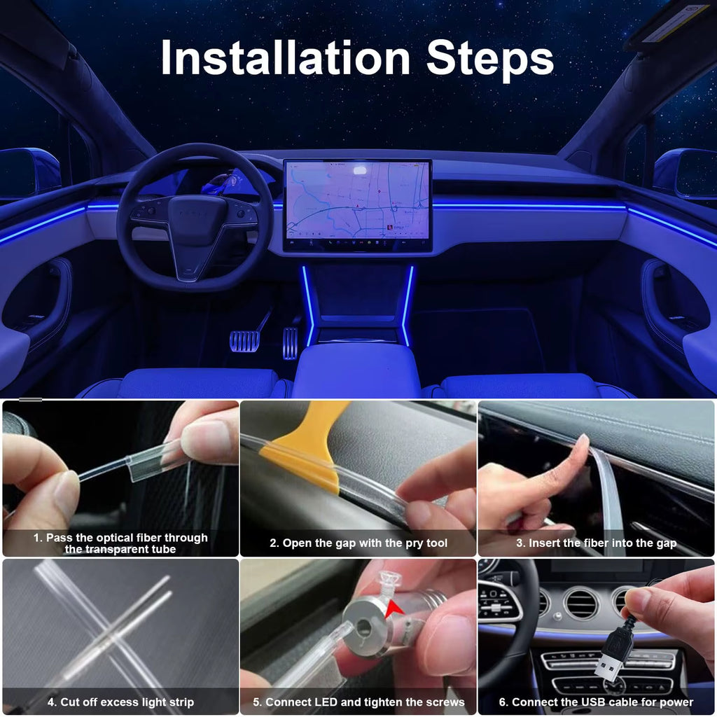 Car Led Lights Interior, Rgb 5 in 1 Ambient Lighting Kits with 236 Inches Fiber Optic, Interior Car Led Strip Lights with Wirele