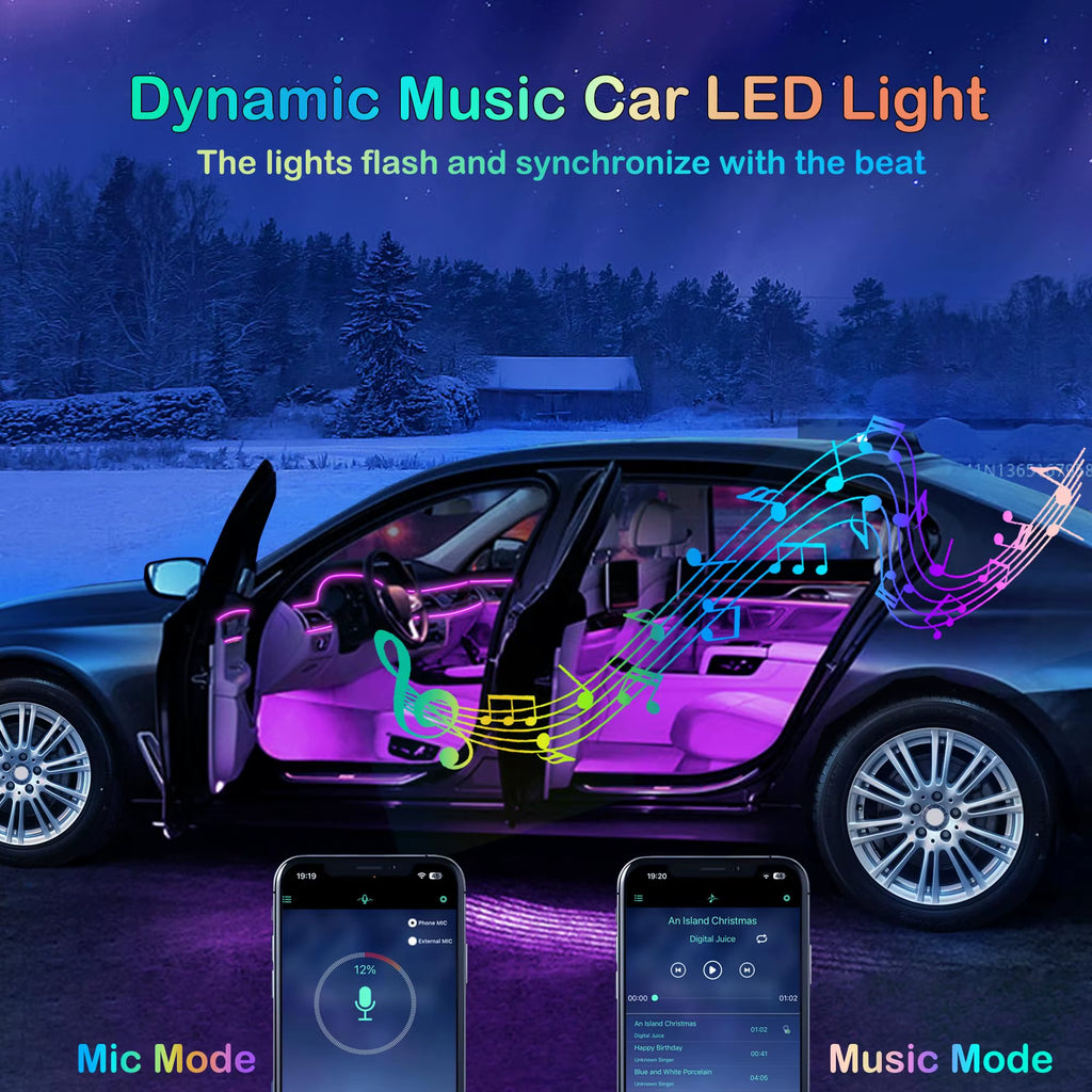 Car Led Lights Interior, Rgb 5 in 1 Ambient Lighting Kits with 236 Inches Fiber Optic, Interior Car Led Strip Lights with Wirele